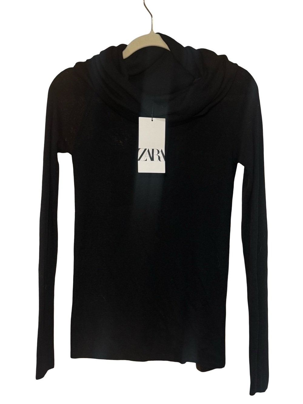 Zara Black Long-Sleeve Draped Cowl Neck Top
